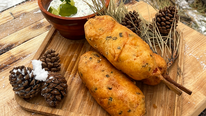 Korean Corn Dog Cooked On Open Fire